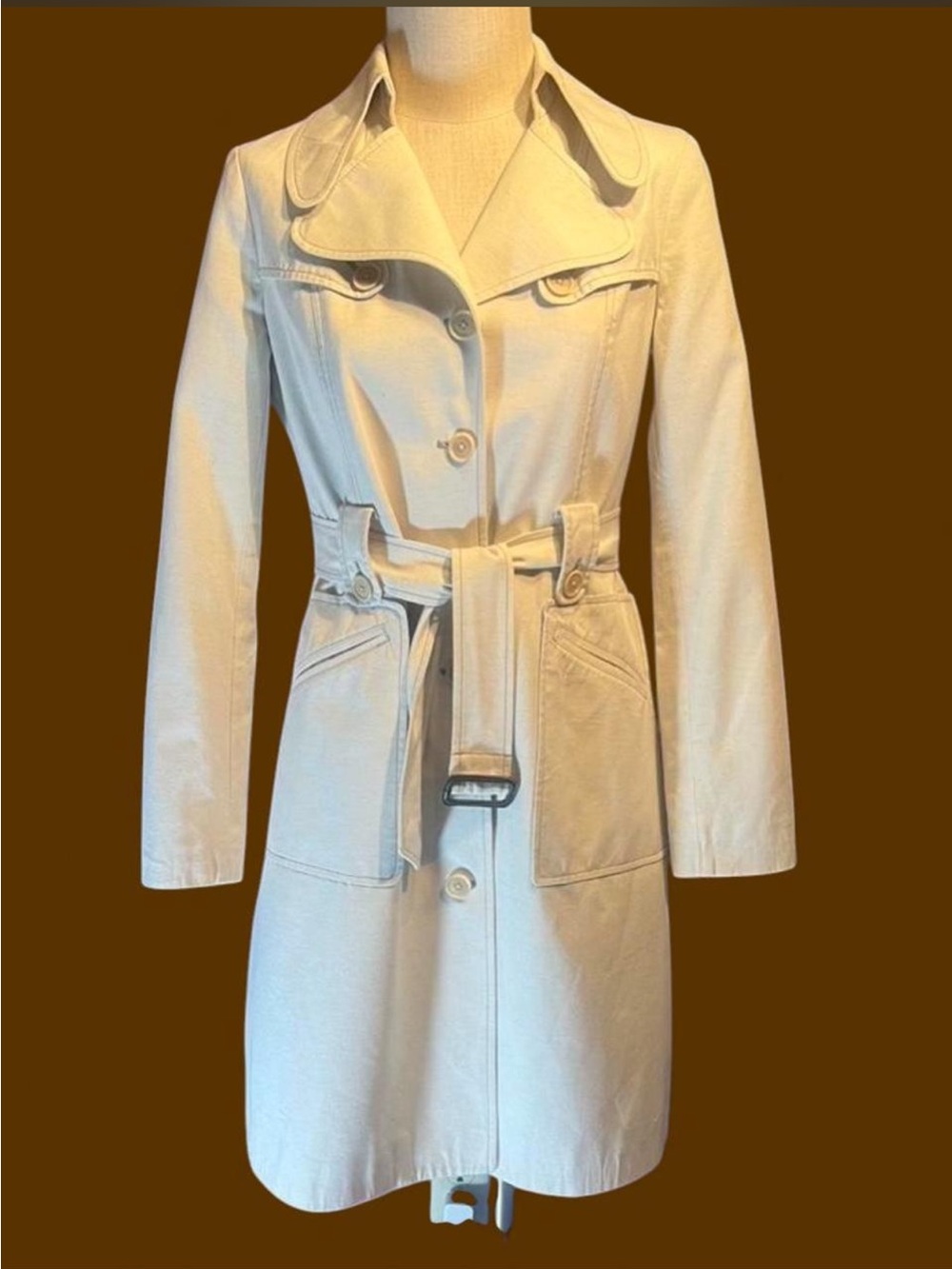 🤎Club Monaco Light Cream Cotton-Linen Trench Coat • Designer 💫